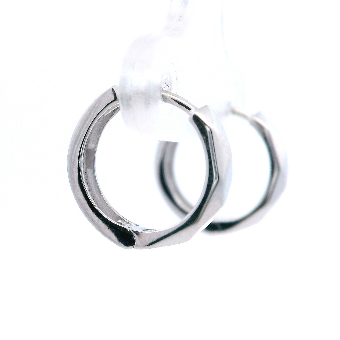 14K White Gold Faceted Huggie Earrings