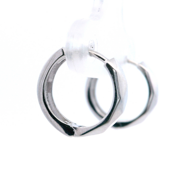 14K White Gold Faceted Huggie Earrings