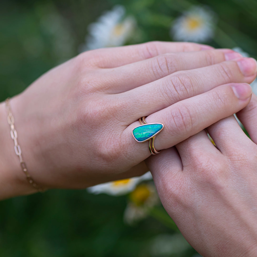 14K Yellow Gold Freeform Opal Doublet Ring