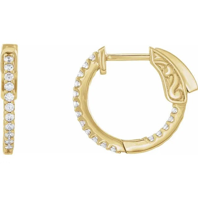 14K Yellow Gold Inside-Outside Diamond Hinged Hoop Earrings (0.33 carat)