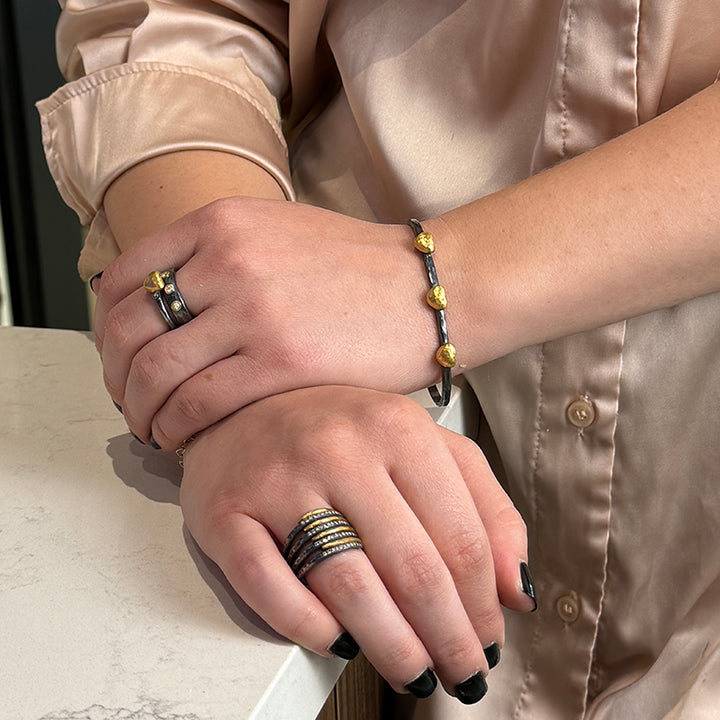 24K Gold and Oxidized Silver "BUTTERCUP" Ring