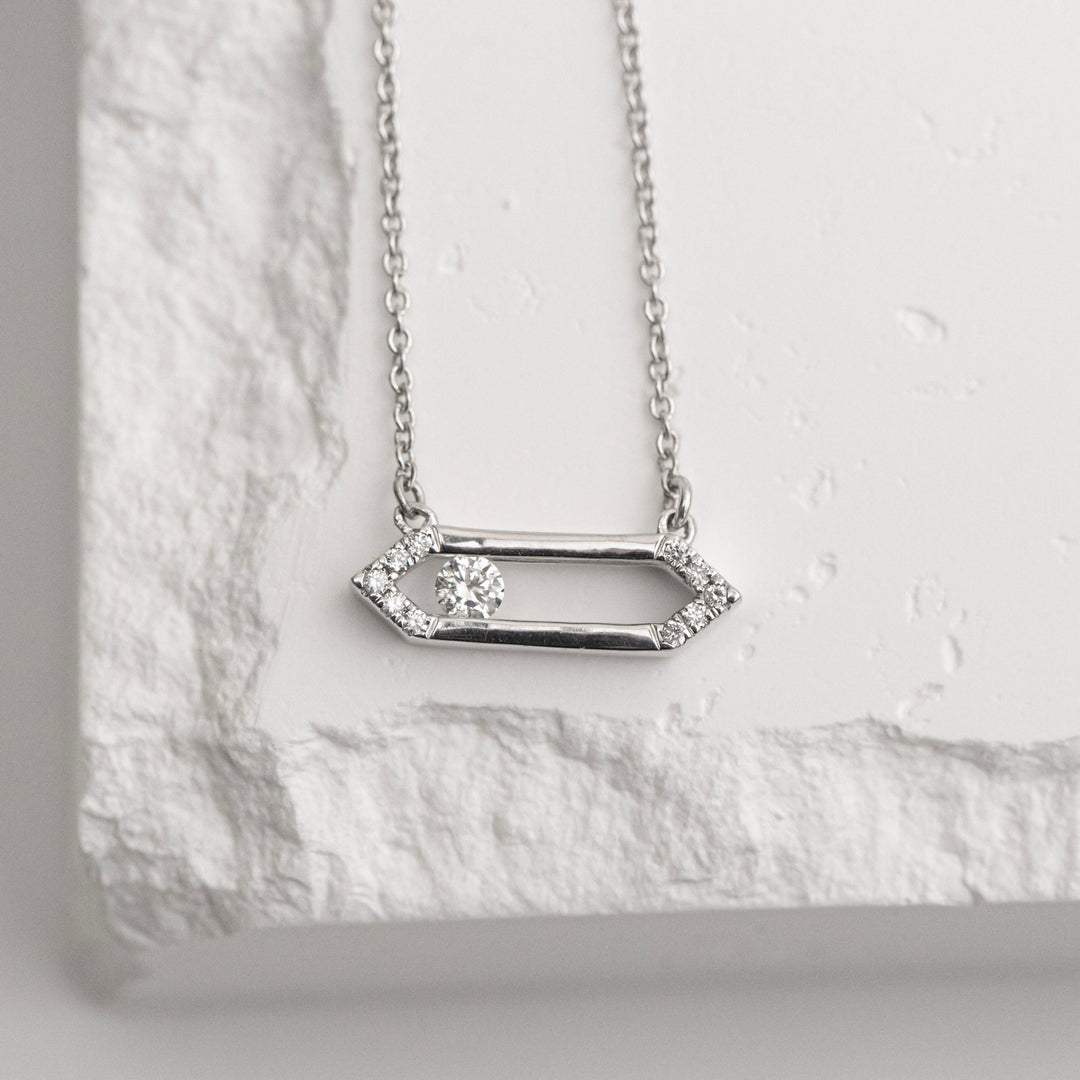 Sterling Silver Sliding Diamond Hexagon Station Necklace