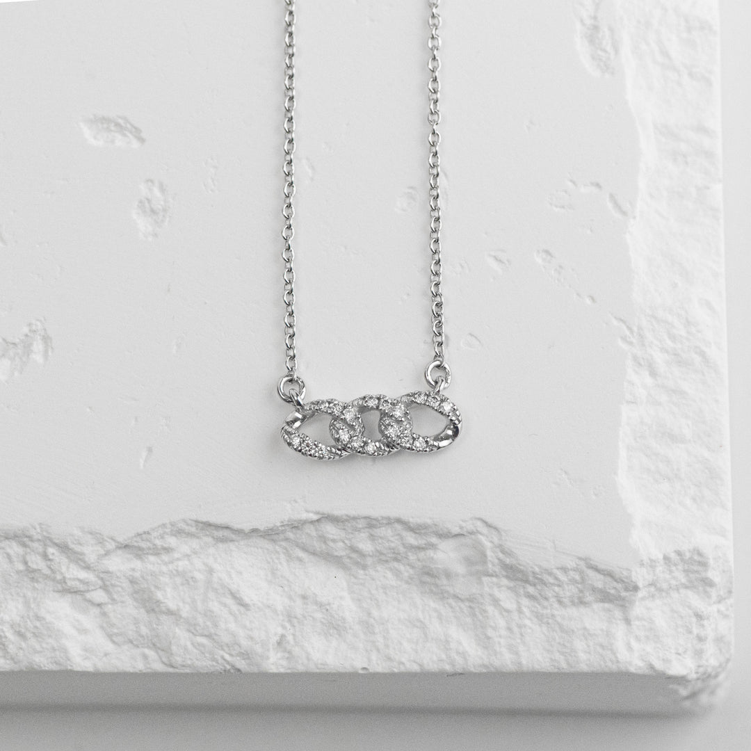 Sterling Silver Diamond Triple Link Station Necklace