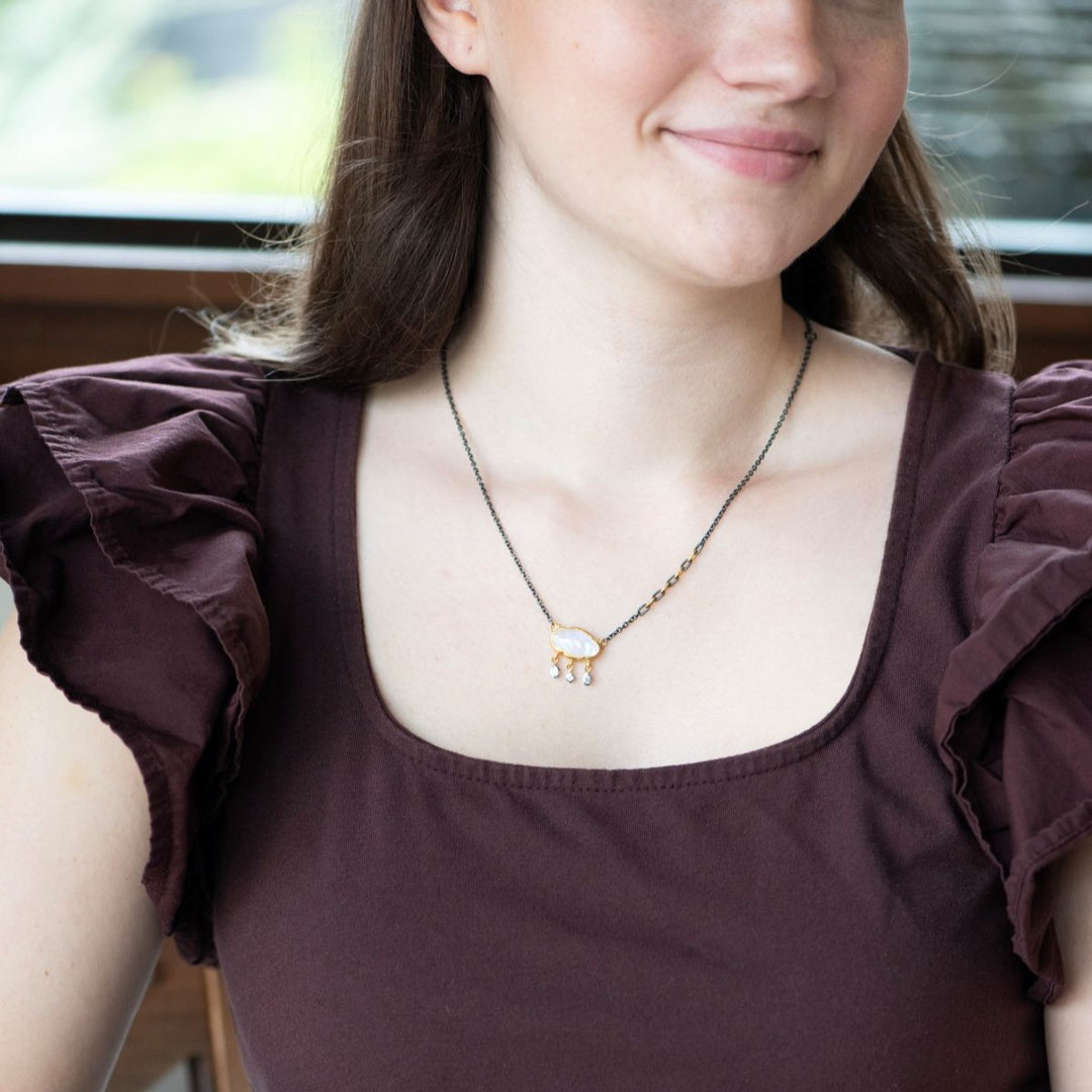 18K and 24K Gold Oxidized Silver Moonstone "MOONDANCE THUNDERSTORM" Necklace