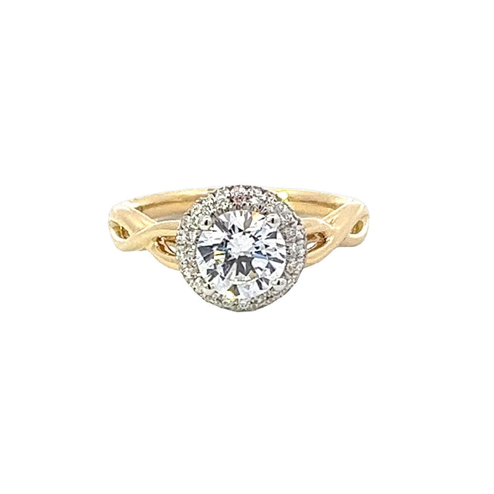 Pavé Set Diamond Halo Engagement Ring Semi-Mount In Yellow Gold