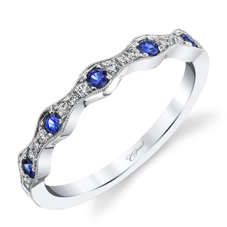 Blue Sapphire And Diamond Pinched Style Wedding Ring In White Gold