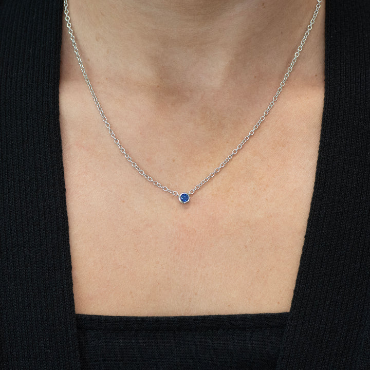 Sterling Silver Created Sapphire Bezel Station Necklace