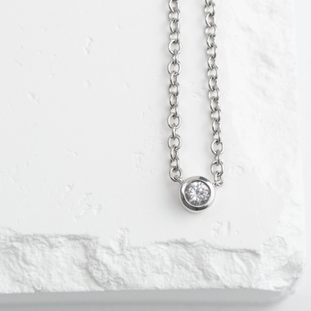 Sterling Silver Created White Sapphire Bezel Station Necklace