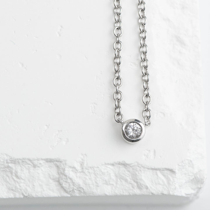Sterling Silver Created White Sapphire Bezel Station Necklace