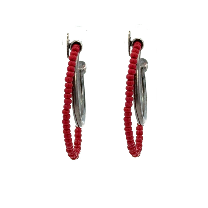 Sterling Silver Glass Seed Bead Double Hoop Earrings