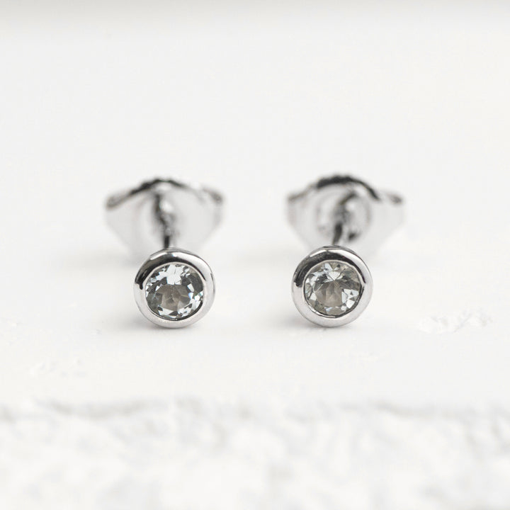 Sterling Silver Aquamarine Bezel Stud Earrings