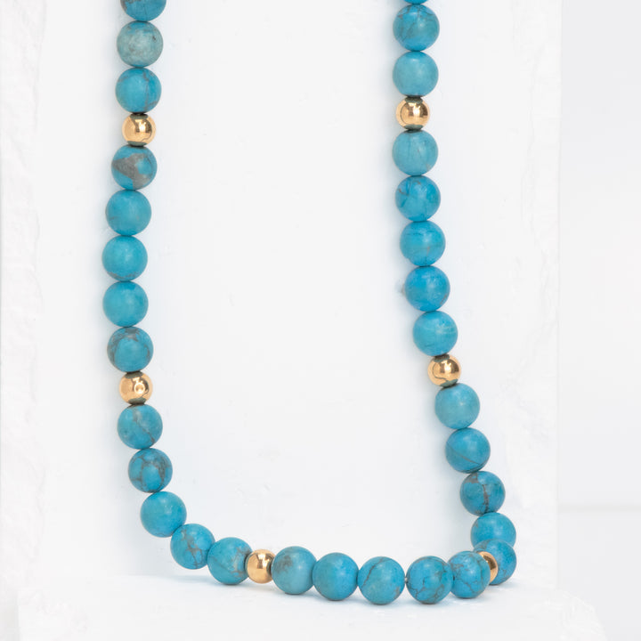 14KY 8mm Turquise Beaded Necla