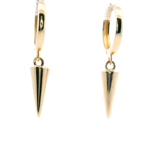 14K Yellow Gold Dangling Spike Drop Hoop Earrings