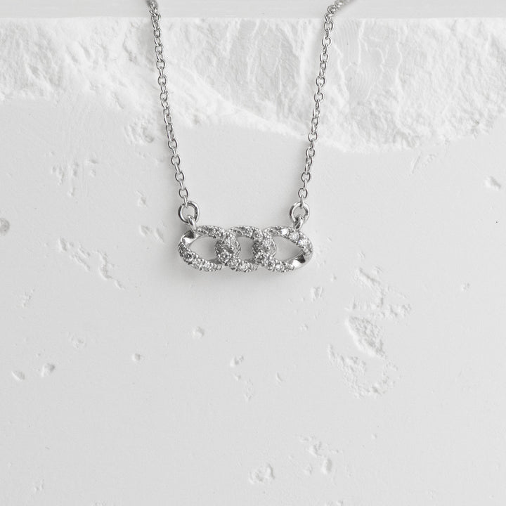Sterling Silver Diamond Triple Link Station Necklace