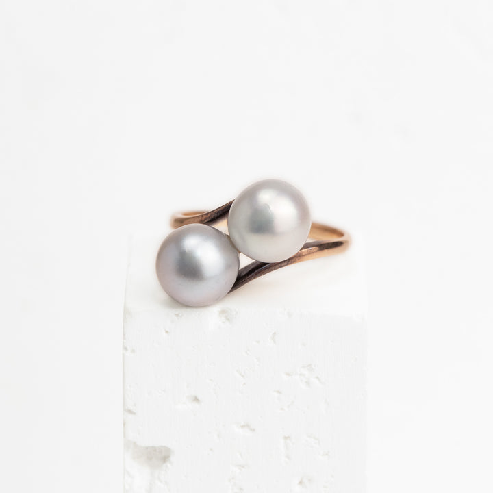 14KY 8.2-8.3mm 2 Pearl Ring
