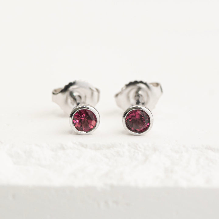 Sterling Silver Pink Tourmaline Bezel Stud Earrings