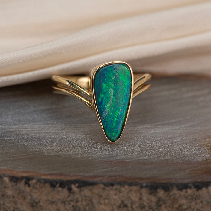 14K Yellow Gold Freeform Opal Doublet Ring