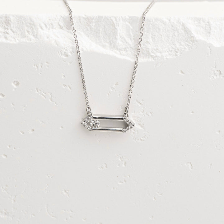 Sterling Silver Sliding Diamond Hexagon Station Necklace