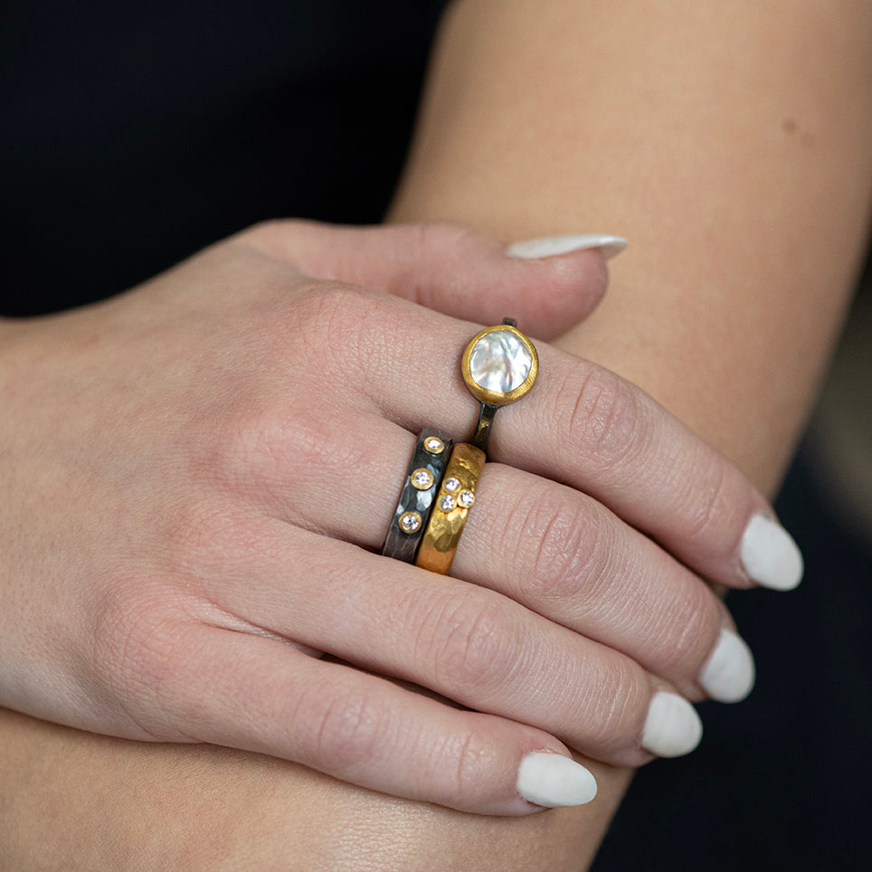 24K Gold and Oxidized Sterling Silver Pearl "KARIN" Ring