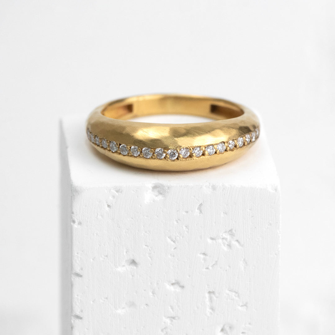 22K Yellow Gold Diamond Hammered "BOOGIE LINE" Ring