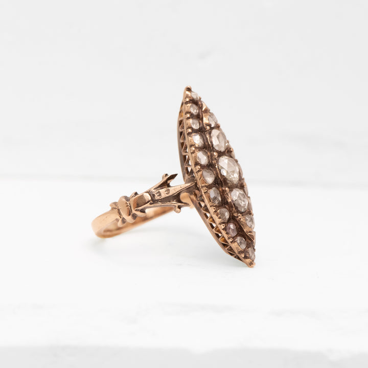 9KR Rose Cut Dia Navette Ring