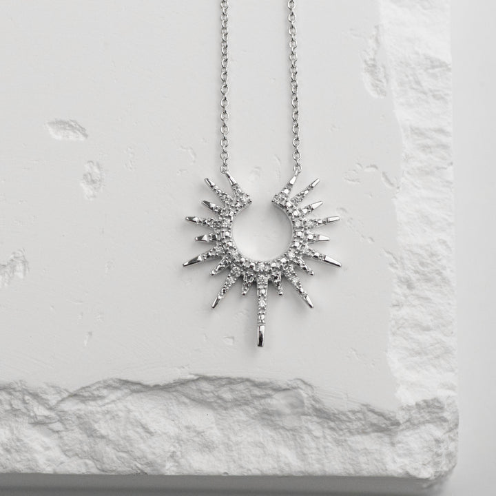 Sterling Silver Diamond Sunburst Necklace