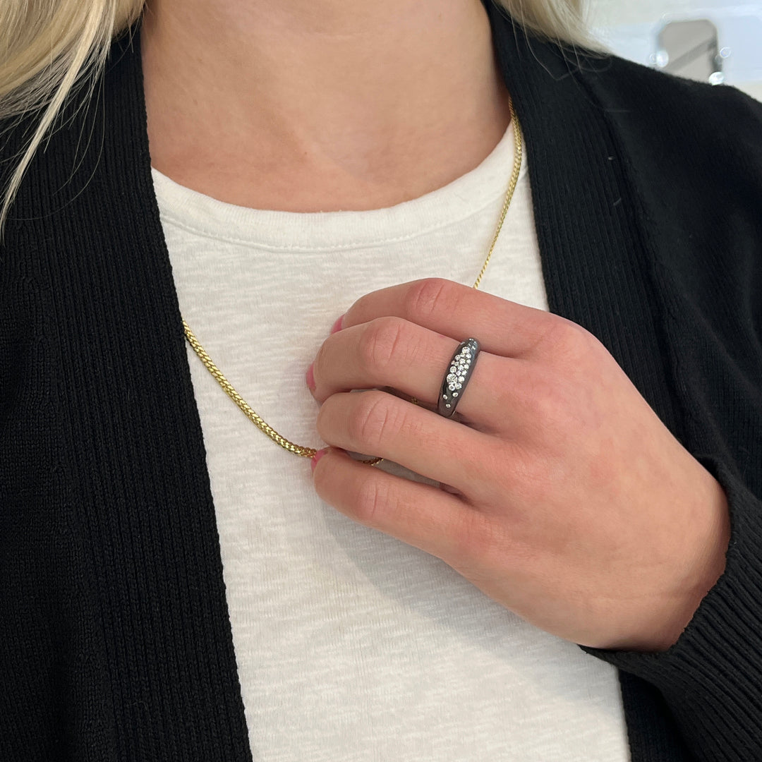 Boogie Line Oxidized Silver Ring with Diamonds