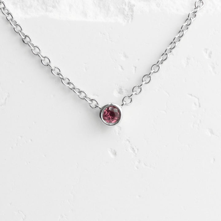 Sterling Silver Pink Tourmaline Bezel Station Necklace