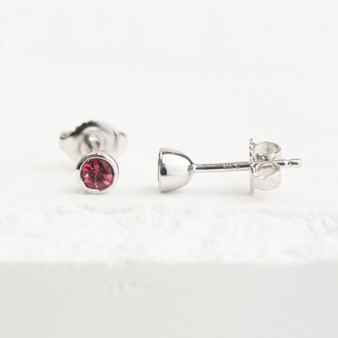 Sterling Silver Pink Tourmaline Bezel Stud Earrings