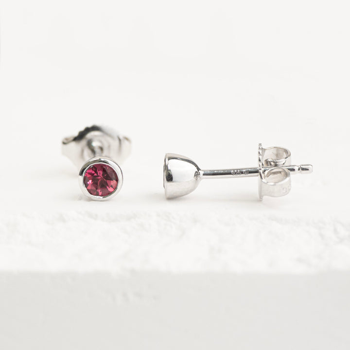 Sterling Silver Pink Tourmaline Bezel Stud Earrings