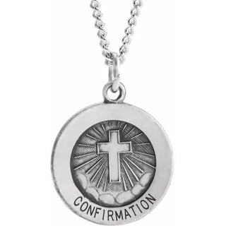 Sterling Silver 15 mm Confirmation Medal with Cross 18" Necklace