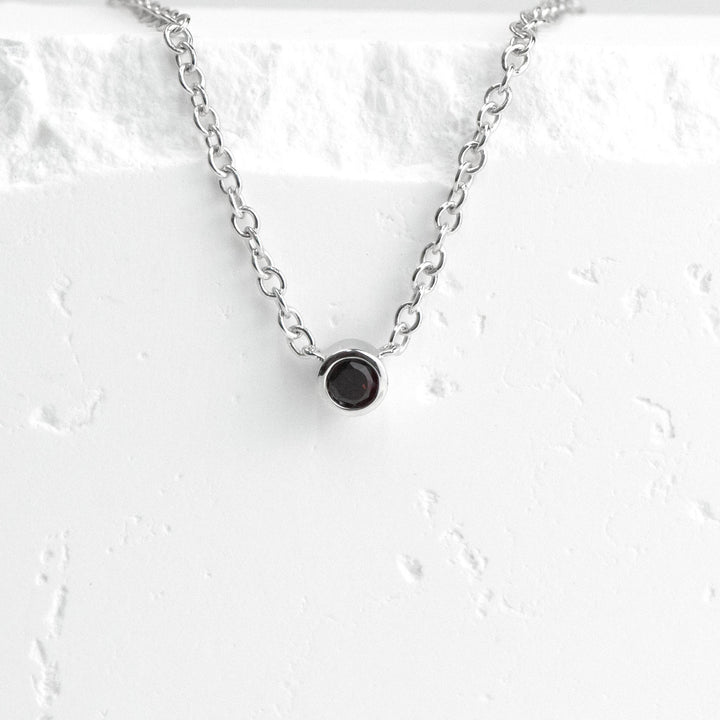 Sterling Silver Garnet Bezel Station Necklace