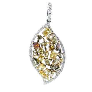 Fancy Color Multi Shape Cluster Freeform Diamond Pendant In White Gold