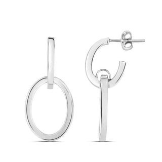 14K White Gold Polished Interlocking Drop Hoop Earrings with Push Back Clasp