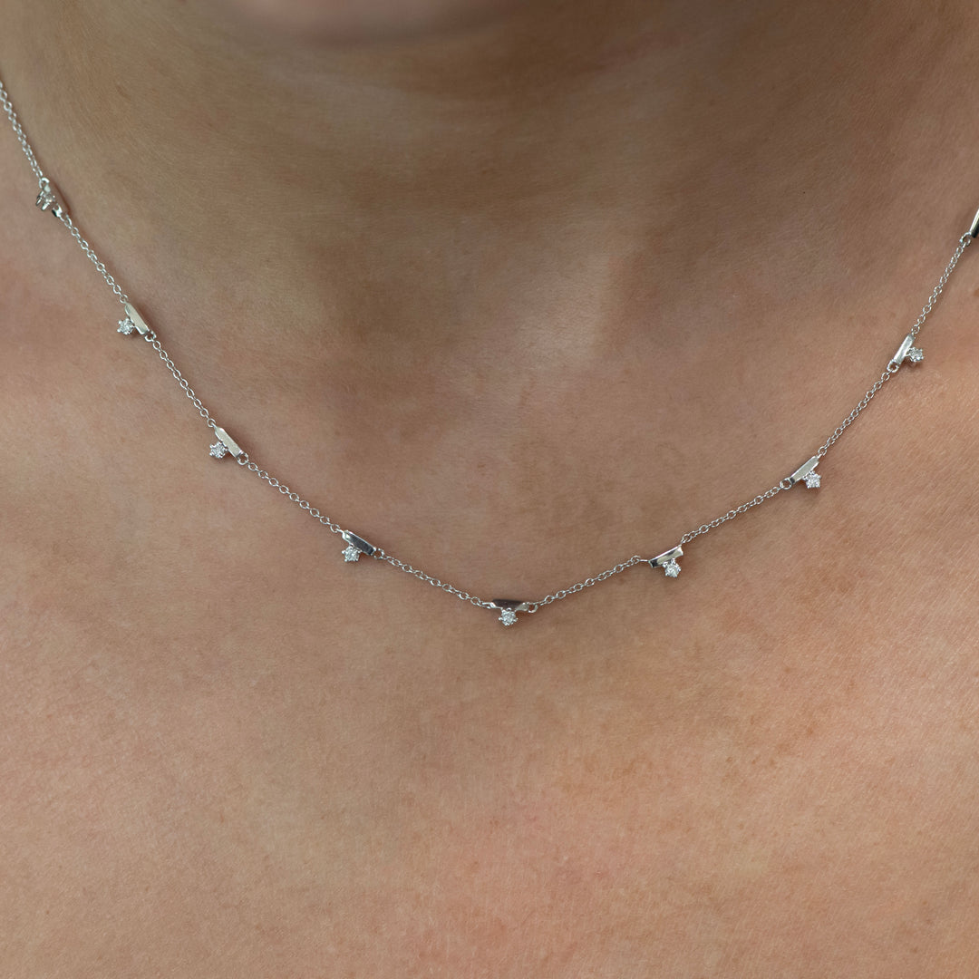 Sterling Silver Diamond Dangle Station Necklace