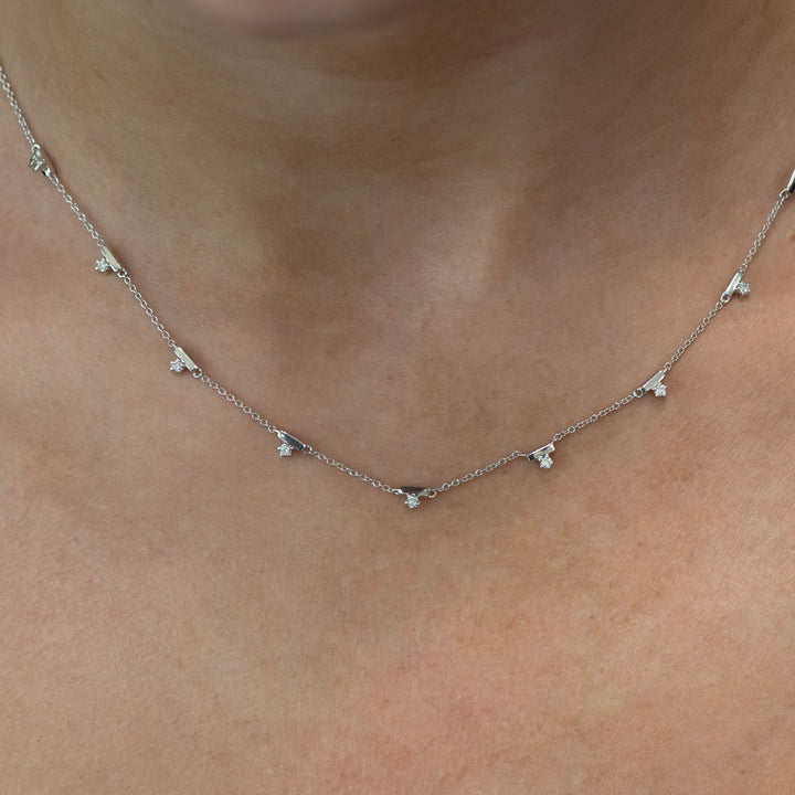 Sterling Silver Diamond Dangle Station Necklace