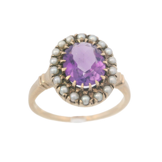 10KY Amethyst & Seed Pearl Ring