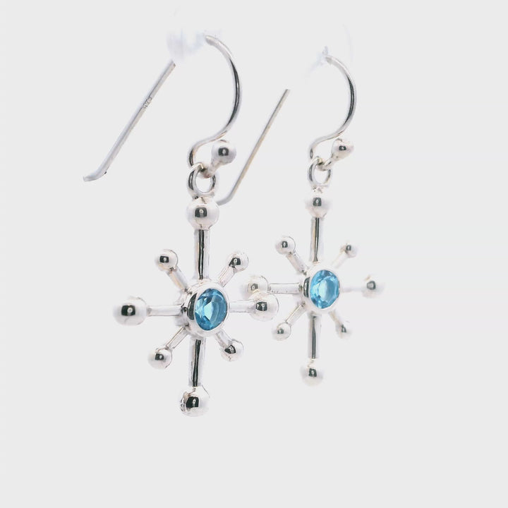 Earrings (Satellite Drop With Blue Topaz) .925 Sterling Silver