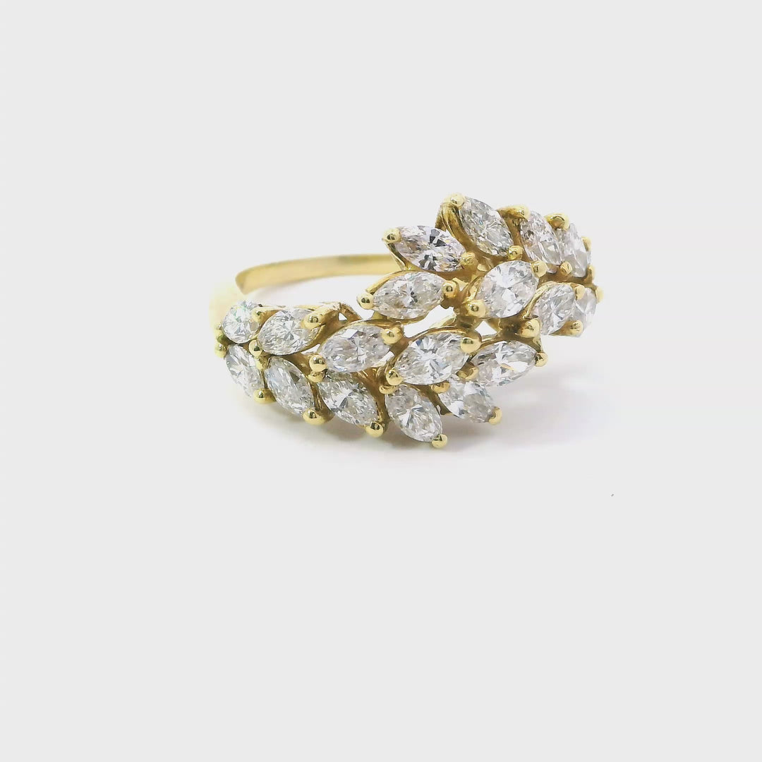 18KY Marquise Cluster Ring